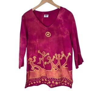 Grebe Batik Red Tribal Tunic Boho L